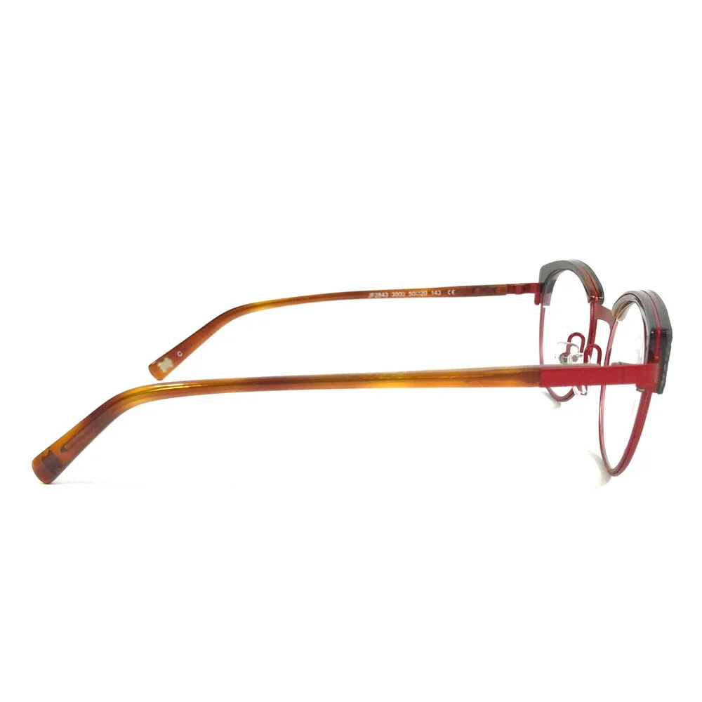 J.F. Rey Eyeglasses Frame JF2843 3000 Black Leather Brown Red Cat Eye 50-20-143
